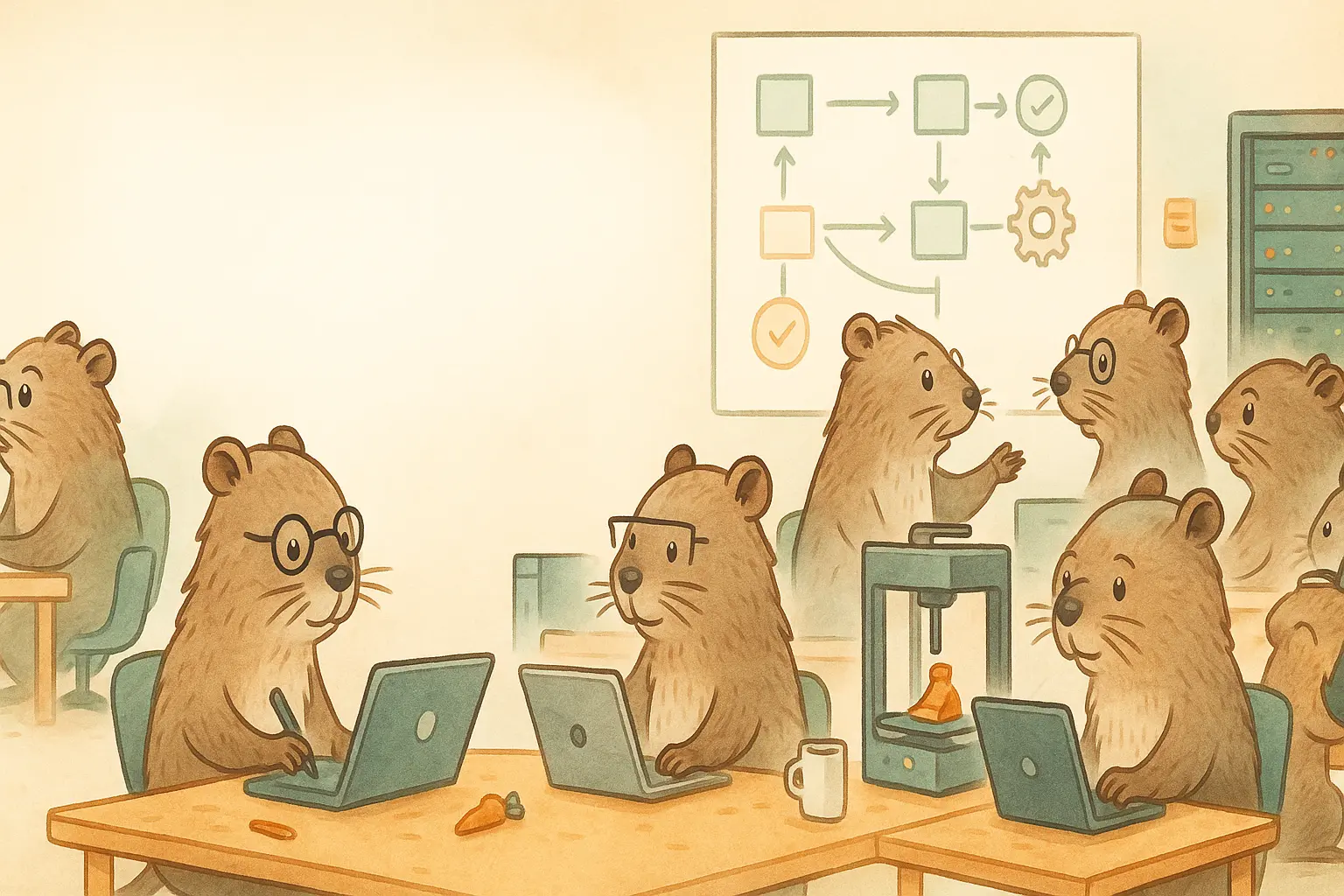 The Ragondin workshop: a team of ragondins building software and hardware